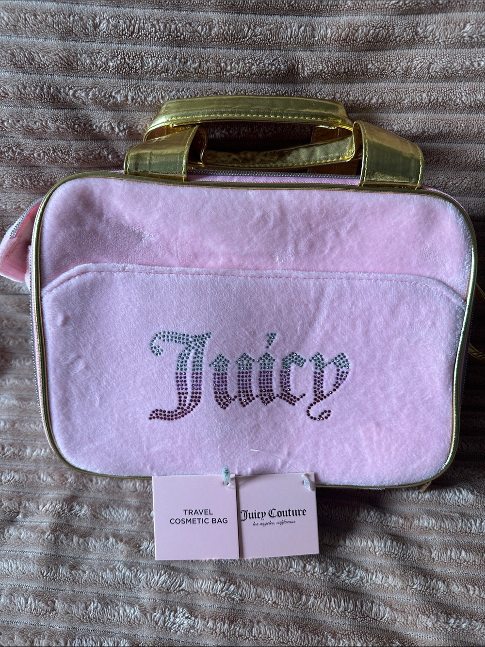 Juicy Couture Pink Velvet Cosmetic Bag with Gold Accents - NWT